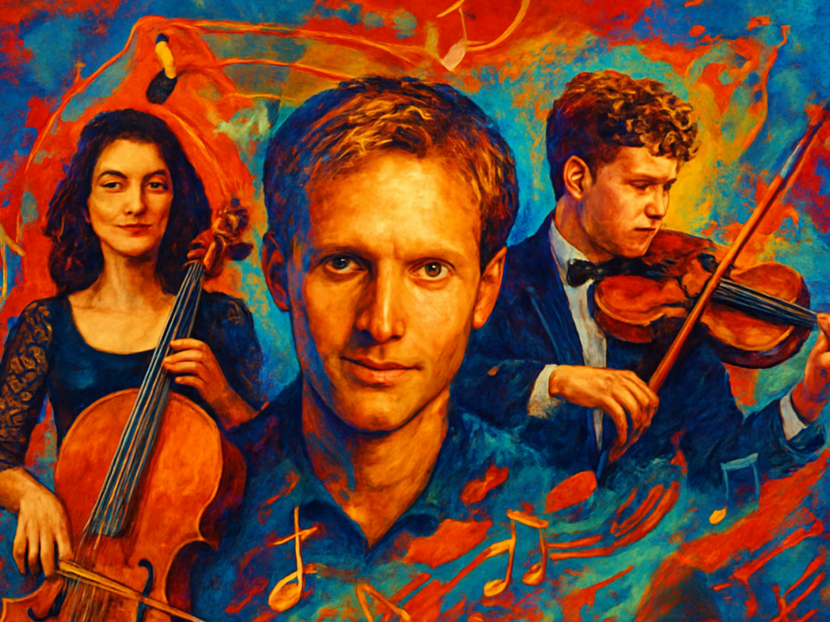 an illustration showing the three concert performers 