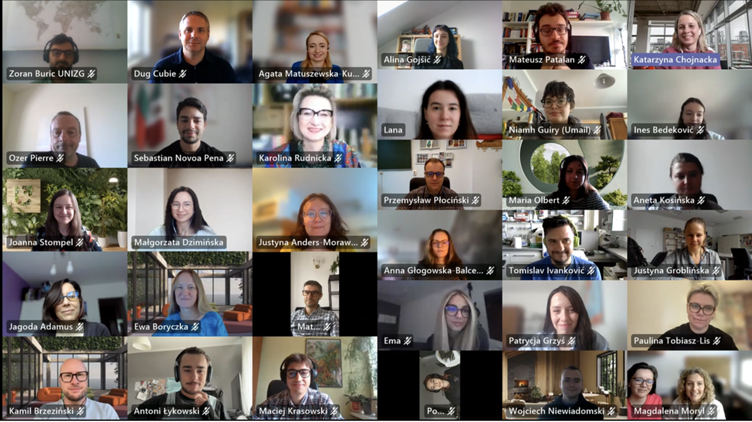 screenshot ze spotkania na Teams, uśmiechnięci ludzie