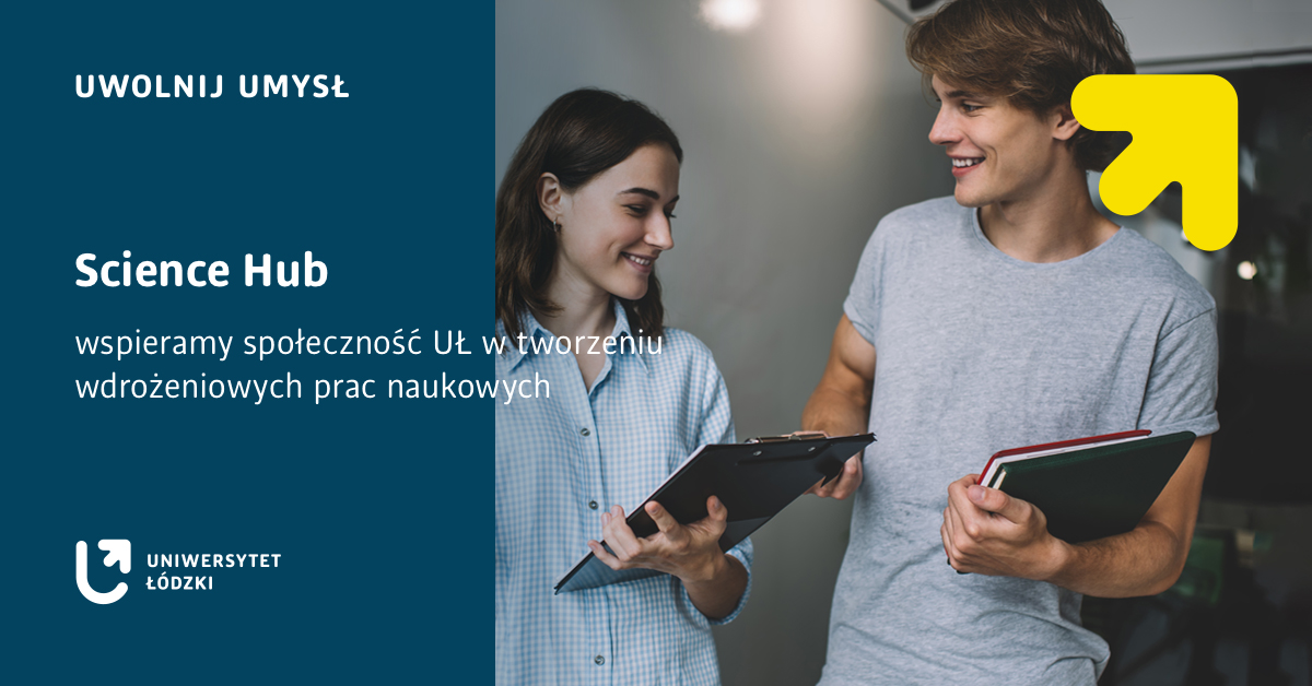grafika promująca science hub, młodzi ludzie rozmawiają ze sobą