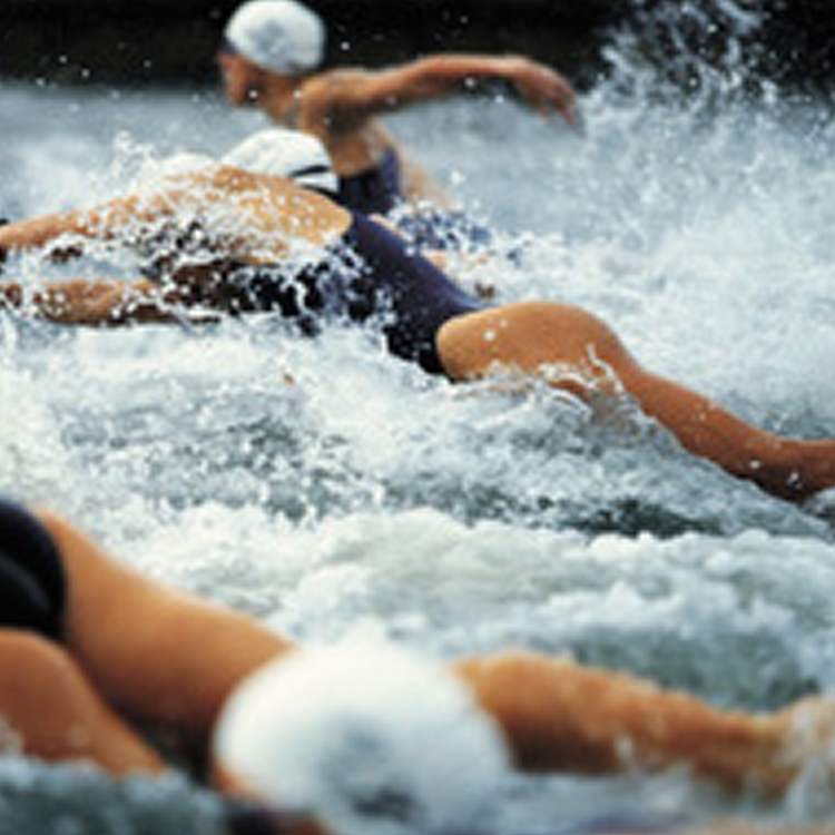 Pływacy w czepkach pływający na basenie