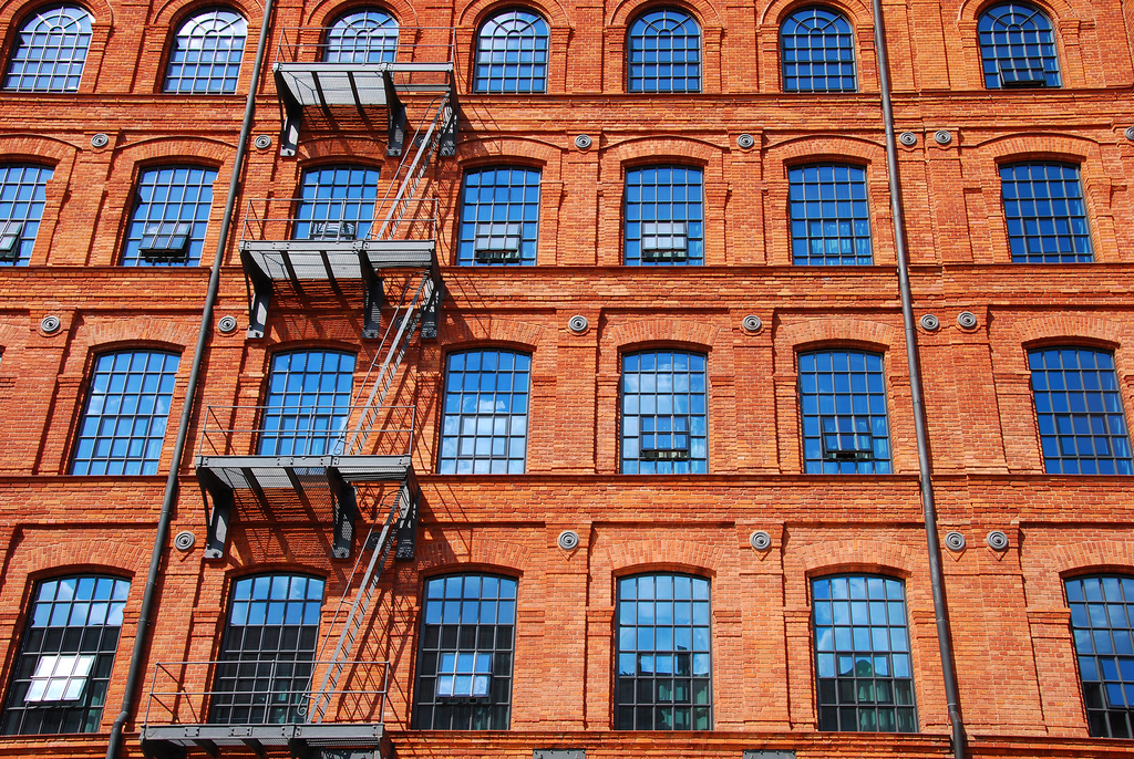 a decorative element: old brick factory building in Lodz