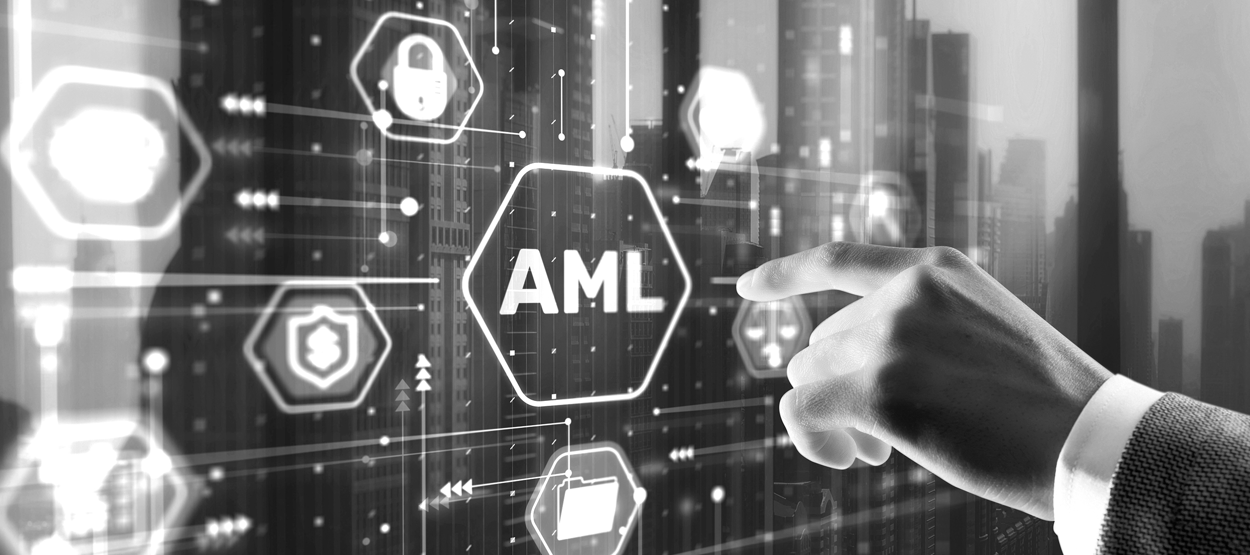 futurystyczny interfejs z napisem AML