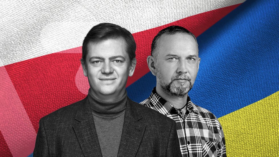 Naukowcy na tle flag Polski i Ukrainy