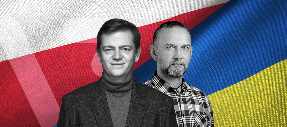 Scientists in front of the Polish and Ukrainian flags Scientists in front of the Polish and Ukrainian flags