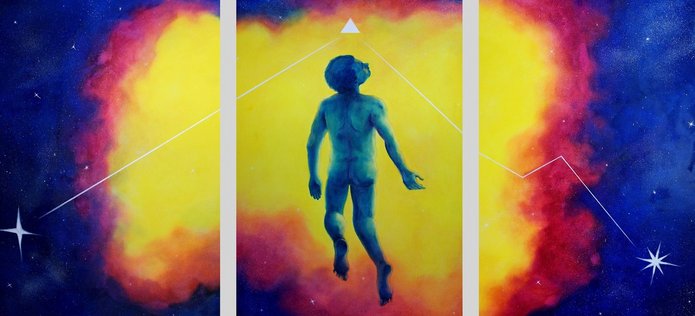 Symbol of the conference - silhouette of a man in multi-colored space.