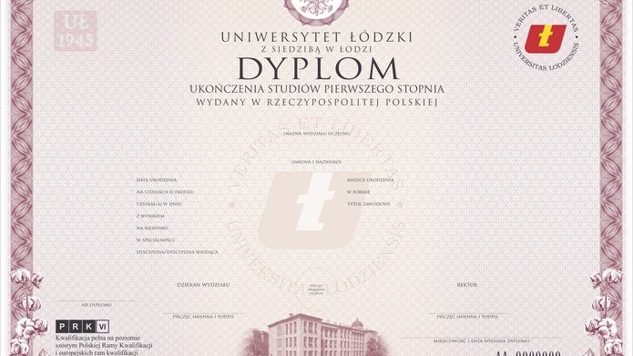 Nowy wzór dyplomu UŁ - wizualizacja. 