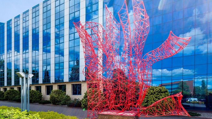 the sculpture outside the University of Lodz Library