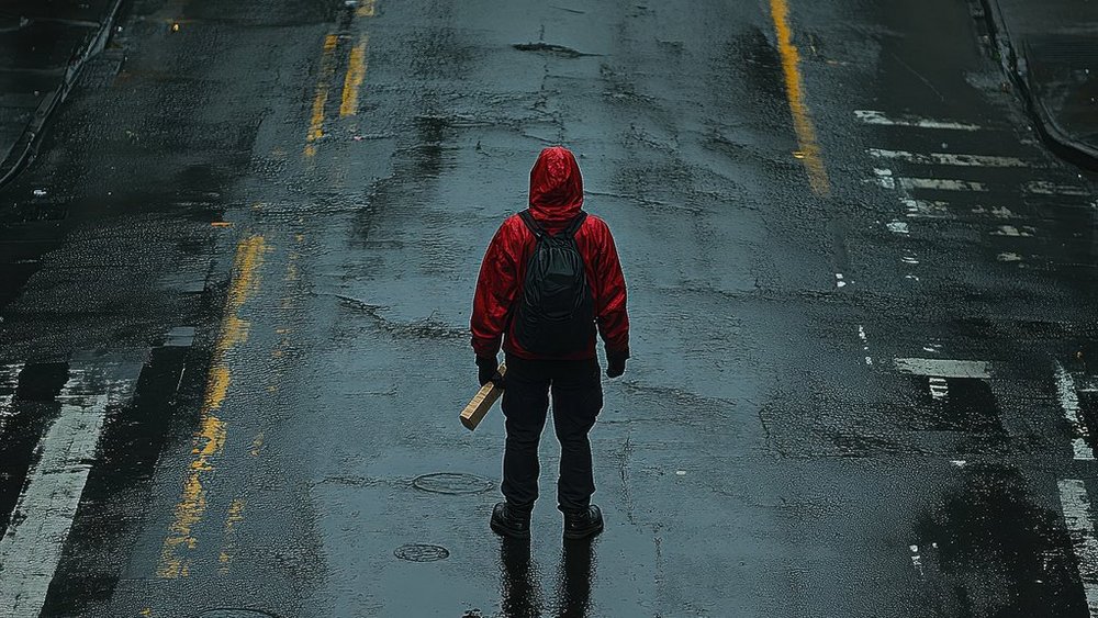 a decorative element: a lone protester