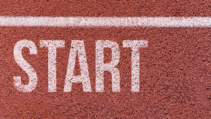 A running track with the word “START”