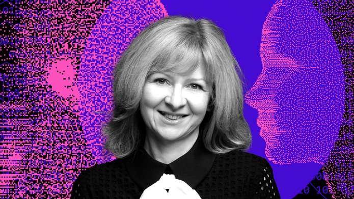 dr Kaczorowska-Spychalska na tle kolorowej grafiki przedstawiającej schemat ludzkiej głowy