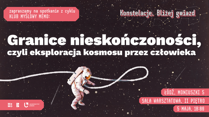 Baner informacyjny o wydarzenie w centralnej części kosmonauta unoszący się w kosmosie