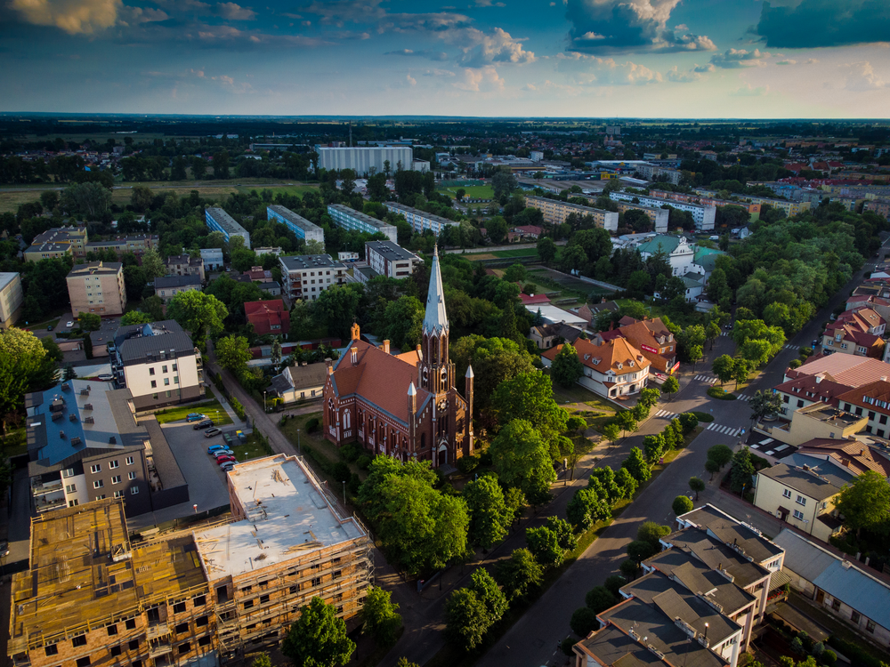 rynek miasta Łowicz z lotu ptaka