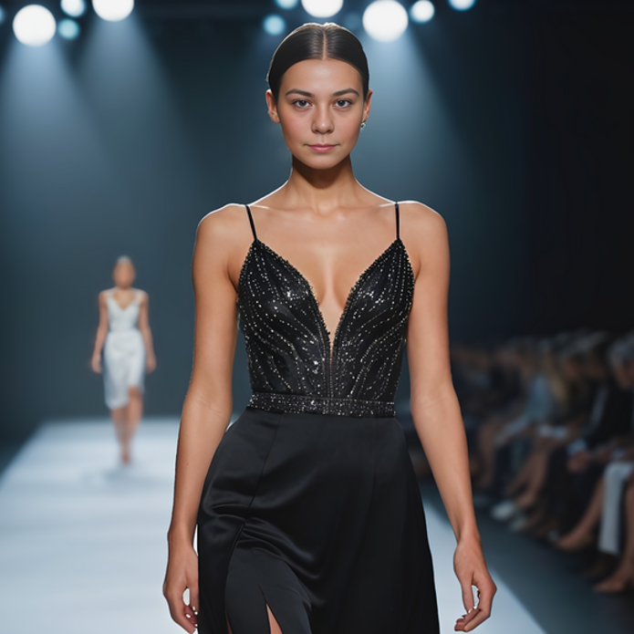 Pokaz mody, dwie modelki na wybiegu. Zdjęcie poglądowe