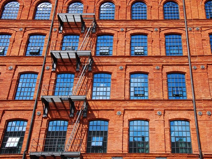 a decorative element: old brick factory building in Lodz