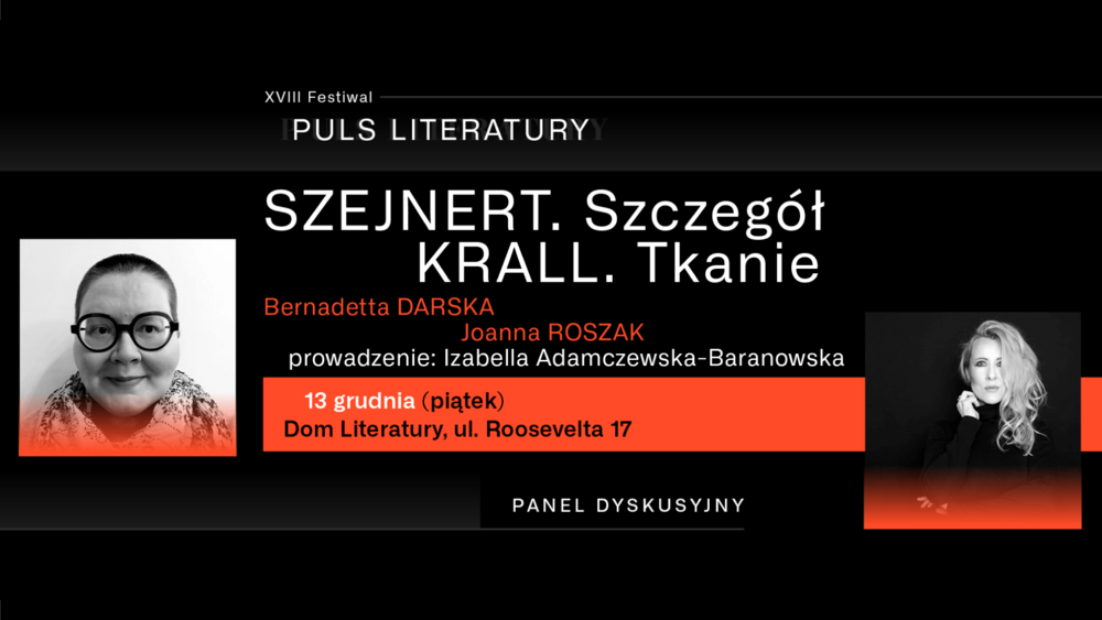 Grafika z napisem Szejnert. Szczegół. Krall. Tkanie 