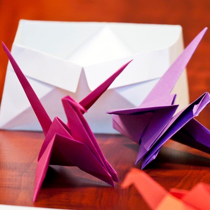 A photo of colorful origami cranes