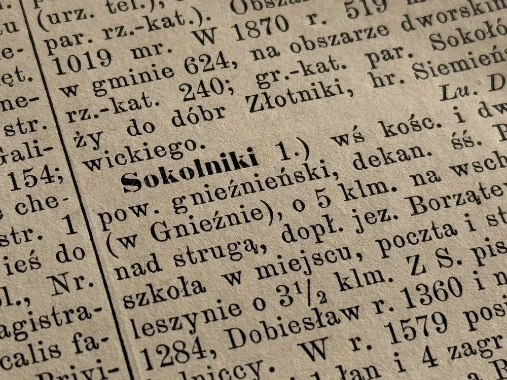 Zdjęcie strony słownika z hasłem Sokolniki