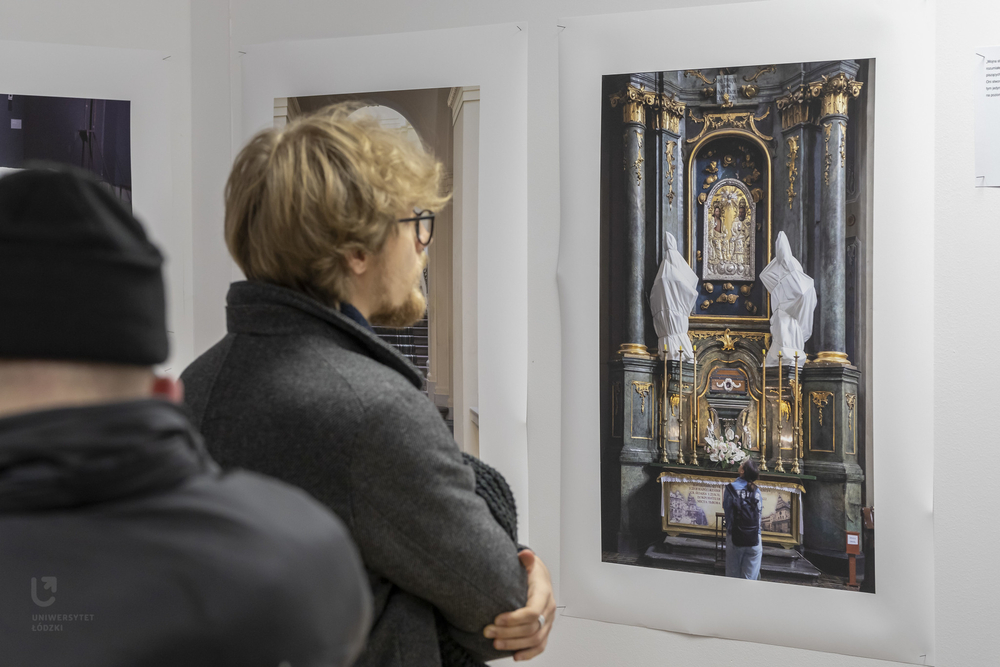 A photo of a person viewing the exhibition 