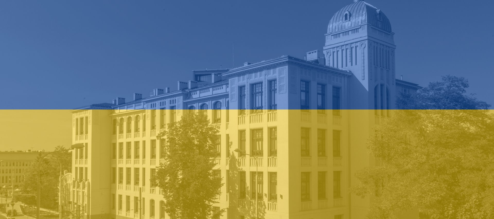 Rektorat UŁ w kolorach flagi Ukrainy