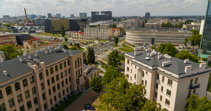 widok z lotu ptaka na Rektorat UŁ