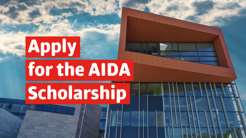 Promotional graphic for the AIDA scholarship programme recruitment at the Faculty of Philology, University of Lodz