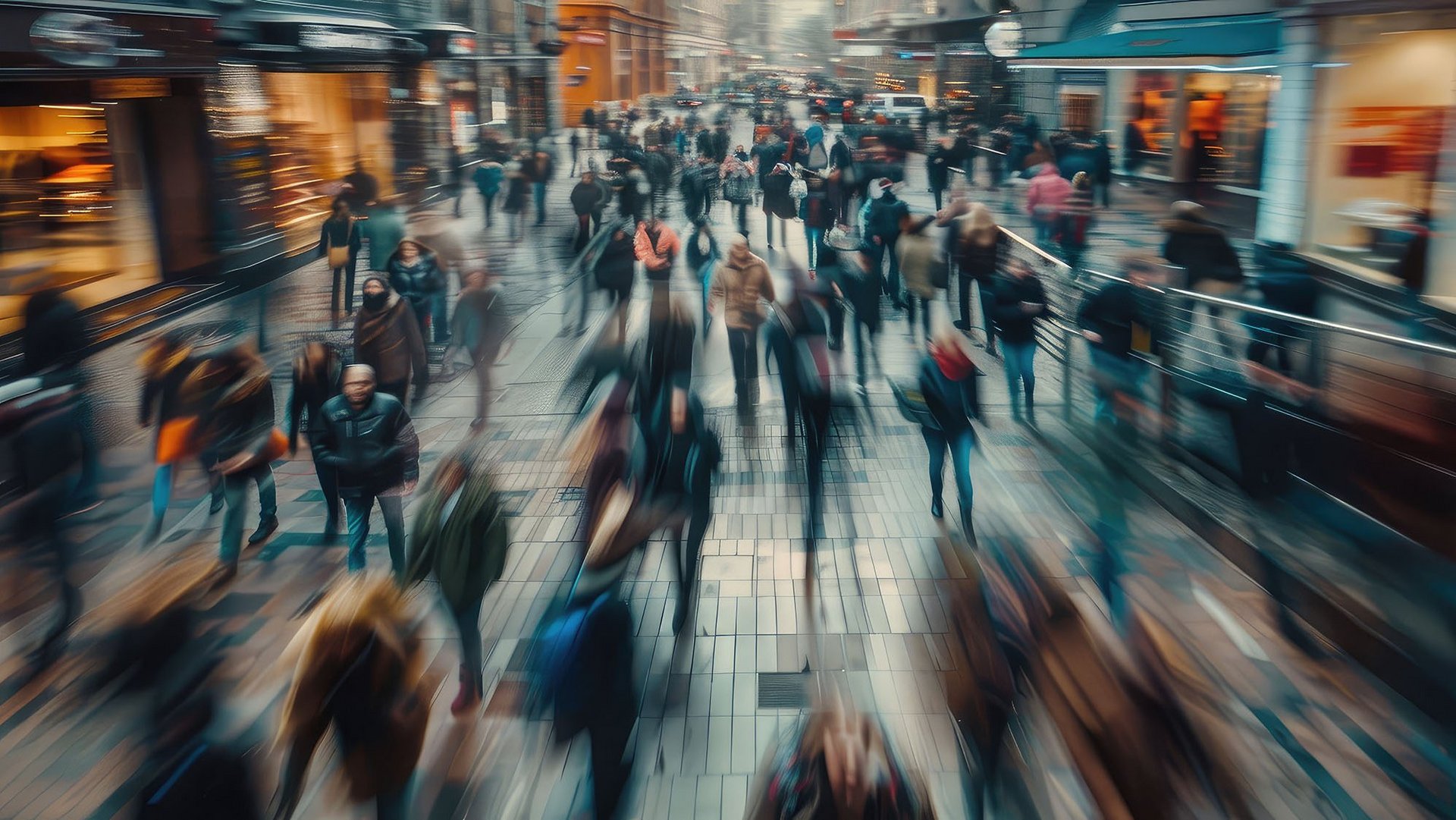 a decorative element: a crowd of people walking around the city