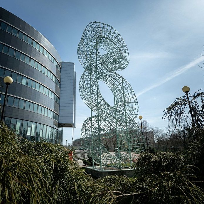 A sculpture outside the building of the Faculty of Law and Administration