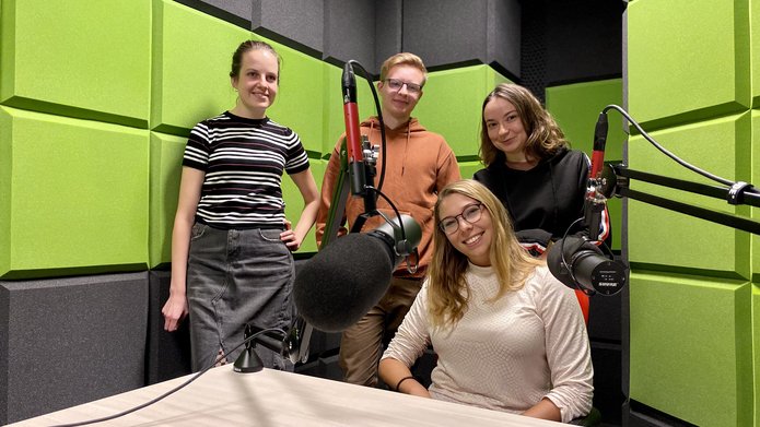 students from the Science Club for Ecohydrology in the radio recording studio
