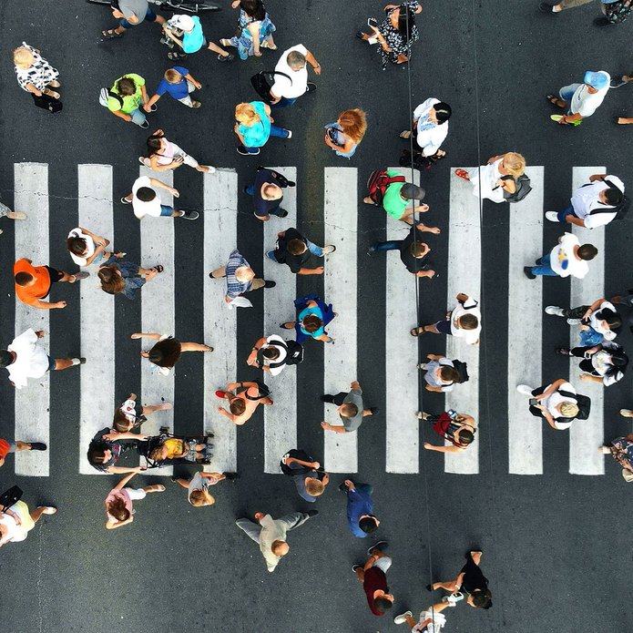 A decoartive element: pedestrians on a pedestrian crosswalk