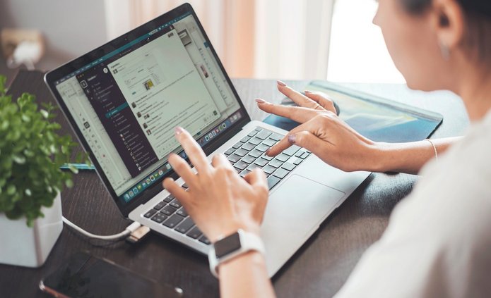 a woman working on a computer