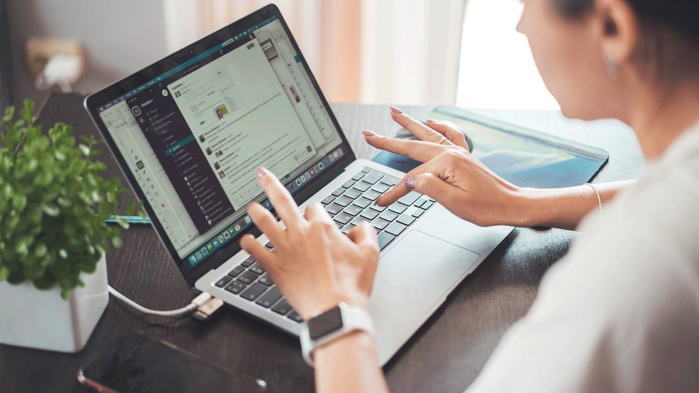 a woman working on a computer