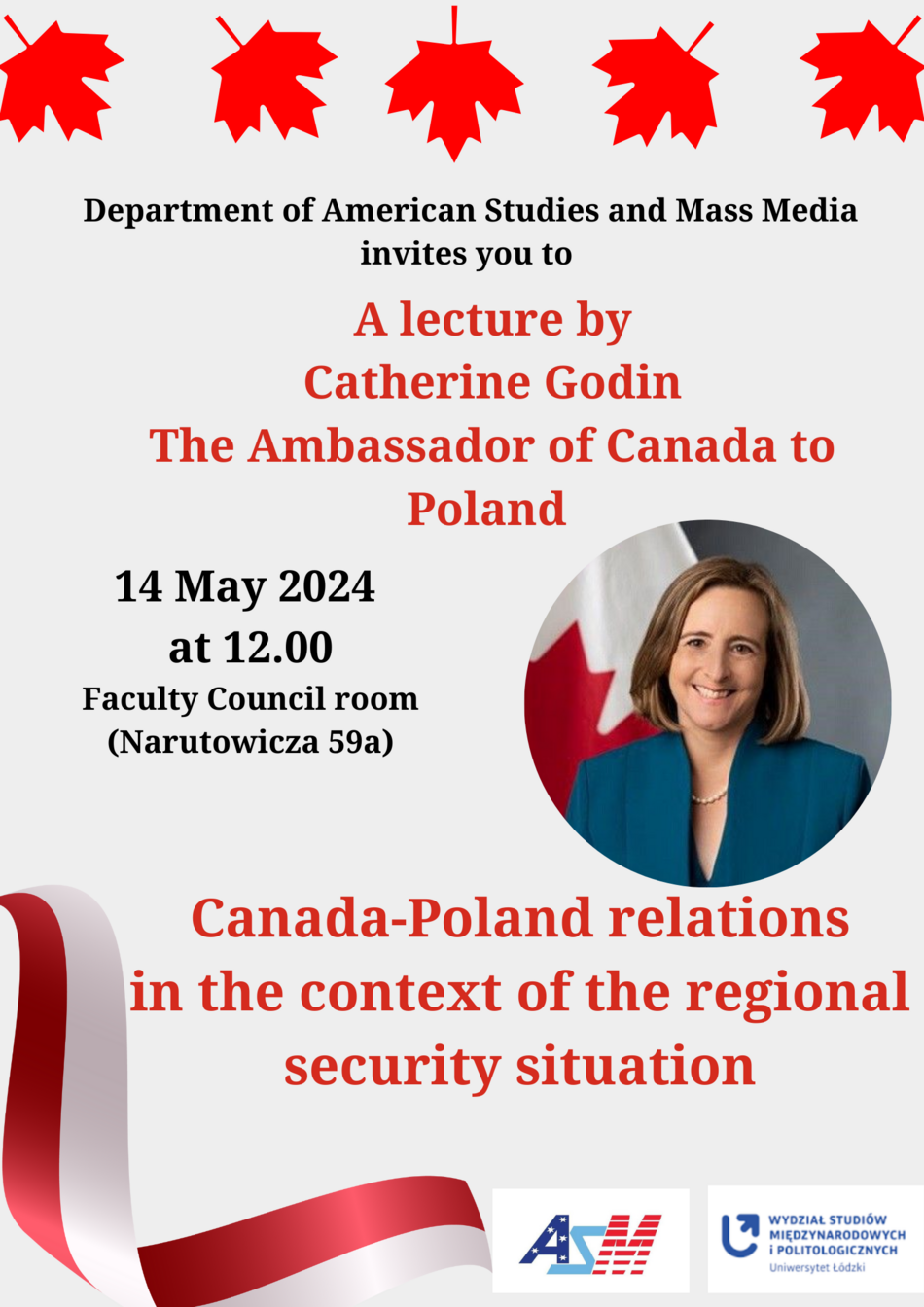 plakat informacyjny ze zdjęciem pani ambasador