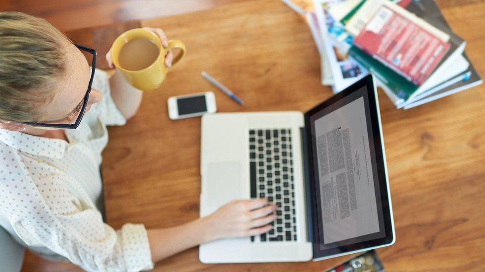 a decorative element: a woman writing a paper