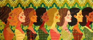abstrakcyjne portrety kobiet o różnych twarzach z całego świata, wzór w kropki w stylu retro pop-art abstrakcyjne portrety kobiet o różnych twarzach z całego świata, wzór w kropki w stylu retro pop-art