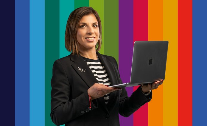 a woman with a laptop