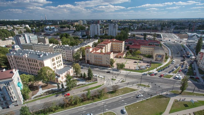 widok z lotu ptaka na Rektorat UŁ