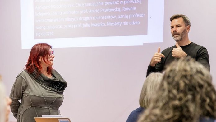 Agnieszka Kołodziejczak podczas obrony doktoratu 