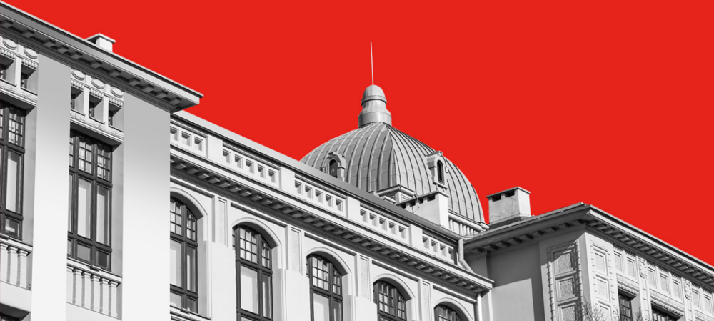 A decorative element: the upper floor of the Rector's Office building