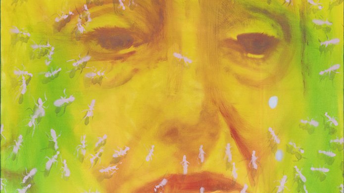 Na zdjęciu widać twarz kobiety. Jest to obraz - portret malarski. Praca wykonana w kolorach żółtych, zielonych, brązach. 