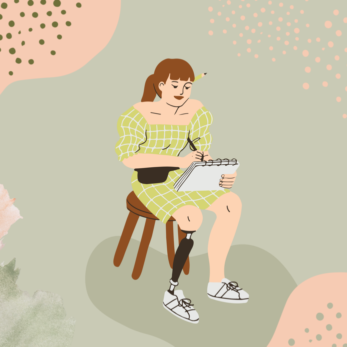 Grafika niepełnosprawnej Studentki robiącej notatki