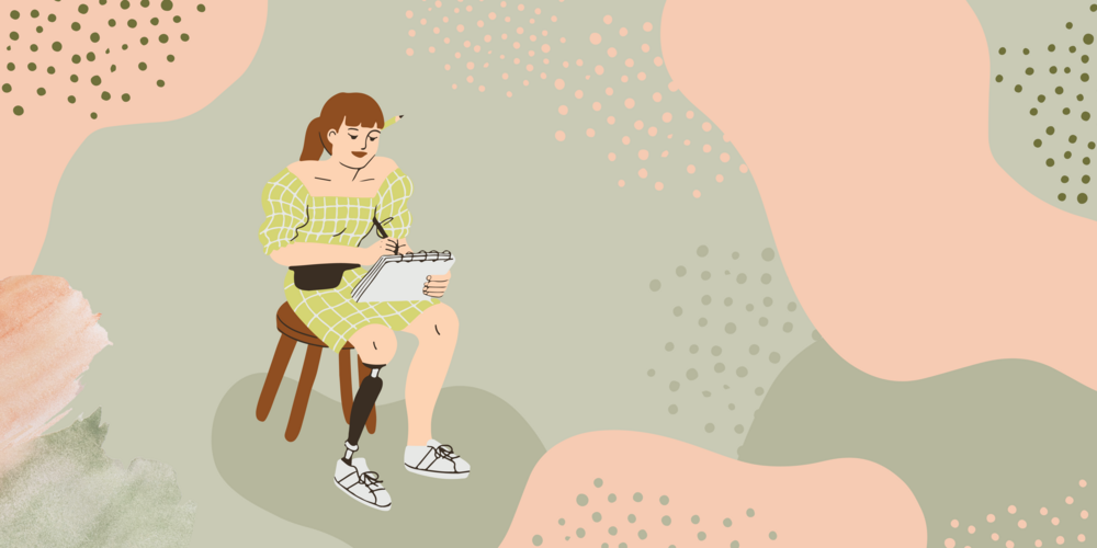 Grafika niepełnosprawnej Studentki robiącej notatki