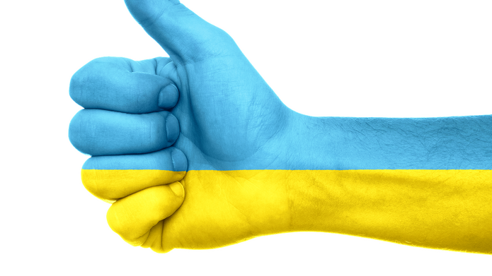 A palm with the flag of Ukraine