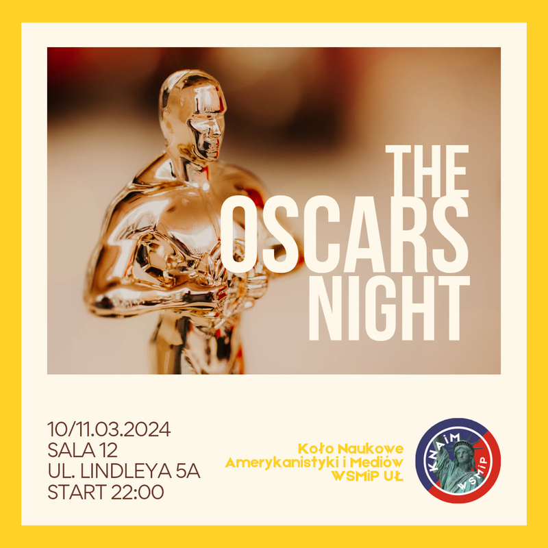 An information poster of the event showing the silhouette of the film Oscar and text