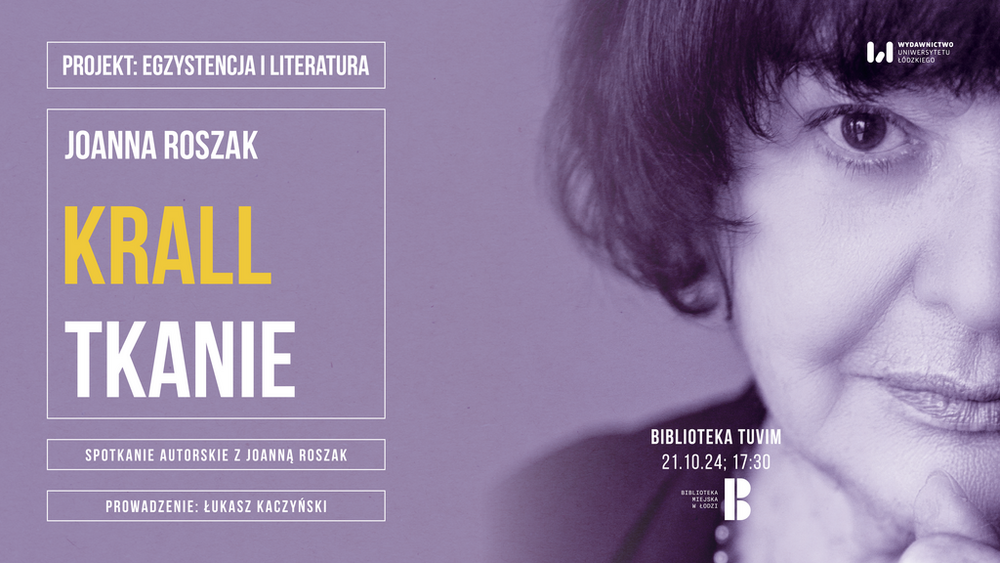 grafika dotycząca spotkania z napisami i zdjęciem Hanny Krall