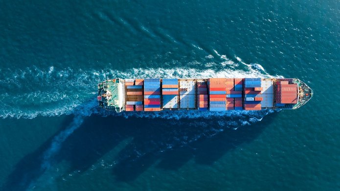 A cargo ship at sea