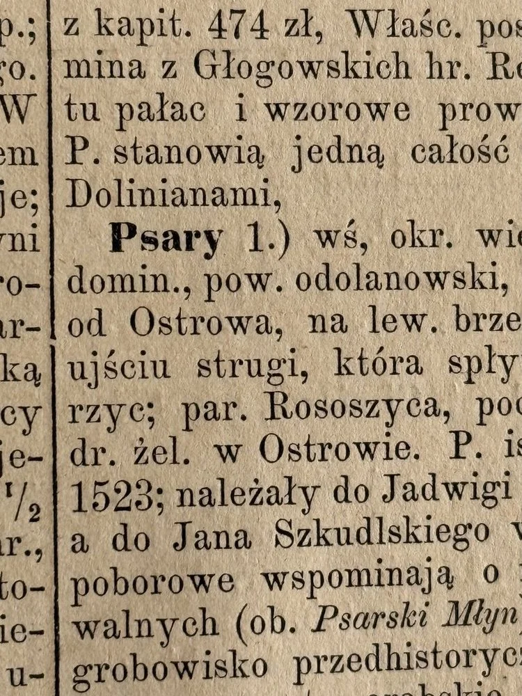 Zdjęcie strony słownika z hasłem Psary