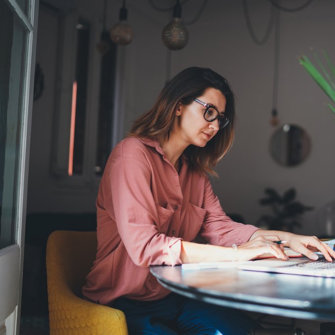 A girl working at a computer
