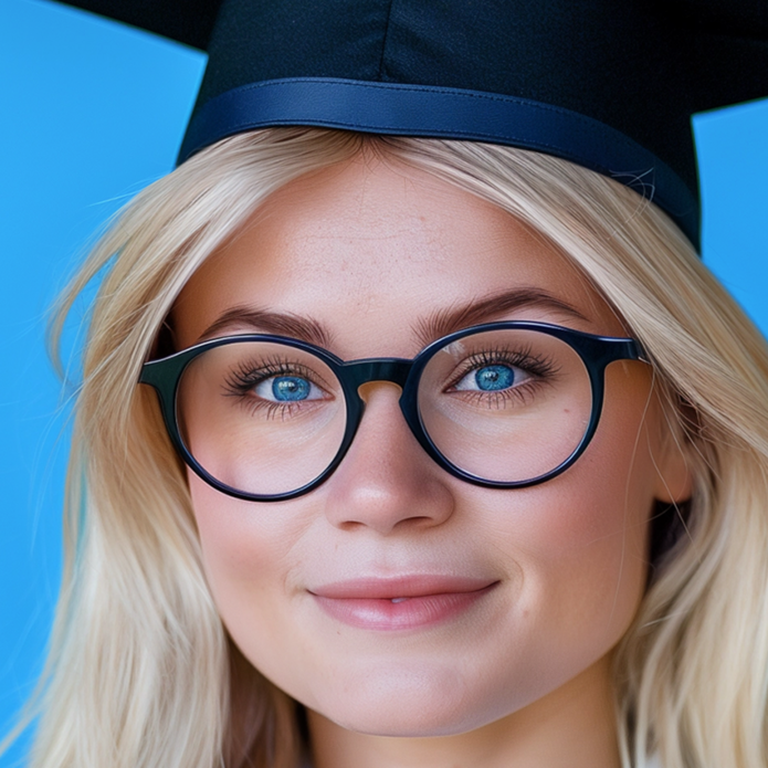 Twarz studentki w birecie