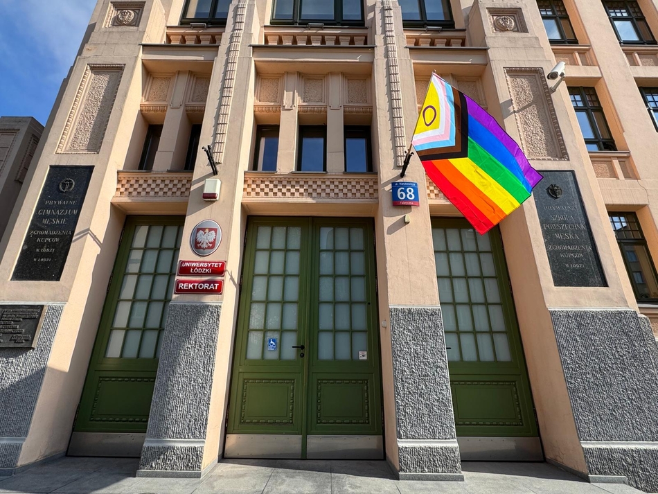 Rainbow flag at the University of Lodz Rector's Office building