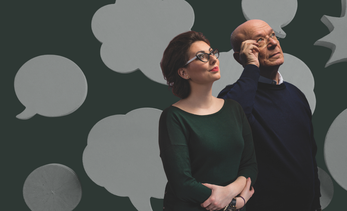 kolorowe zdjęcie przedstawiających dwoje badaczy patrzących z ufnością w przyszłość